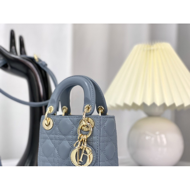 D*or lady D*or micro lambskin mini grey bag