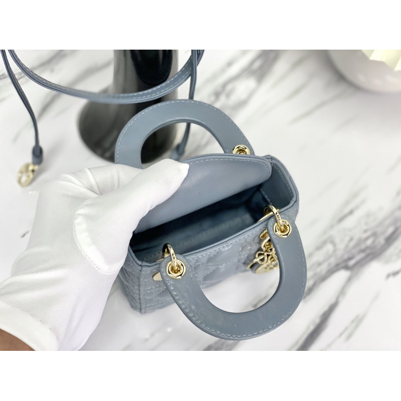 D*or lady D*or micro lambskin mini grey bag