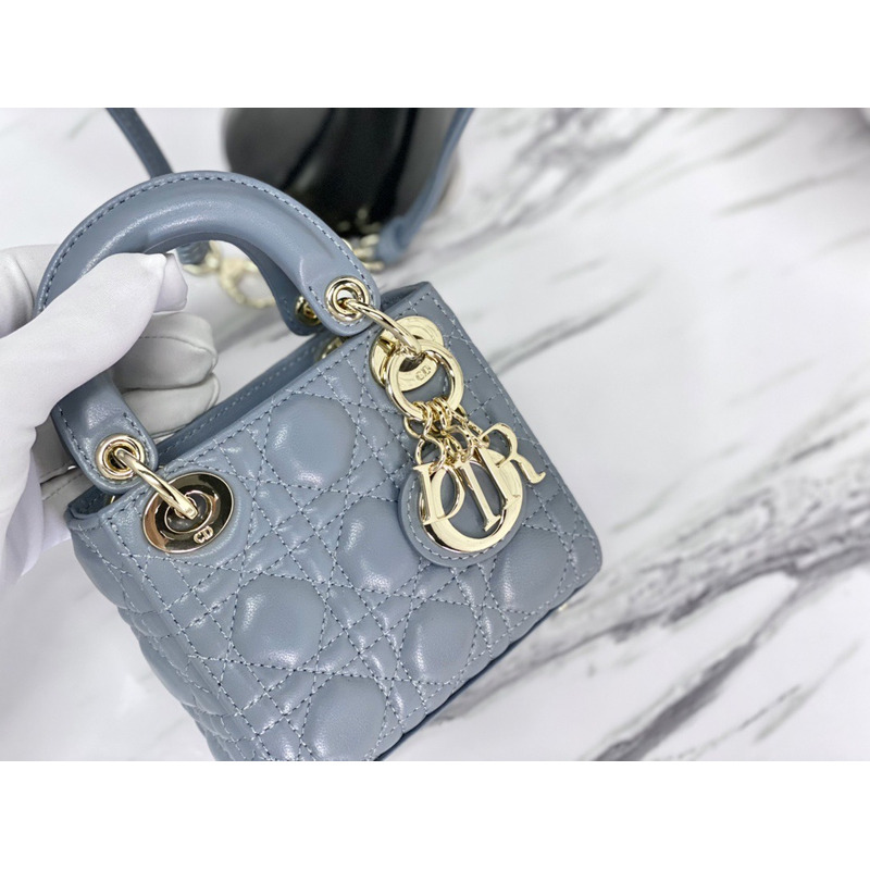 D*or lady D*or micro lambskin mini grey bag