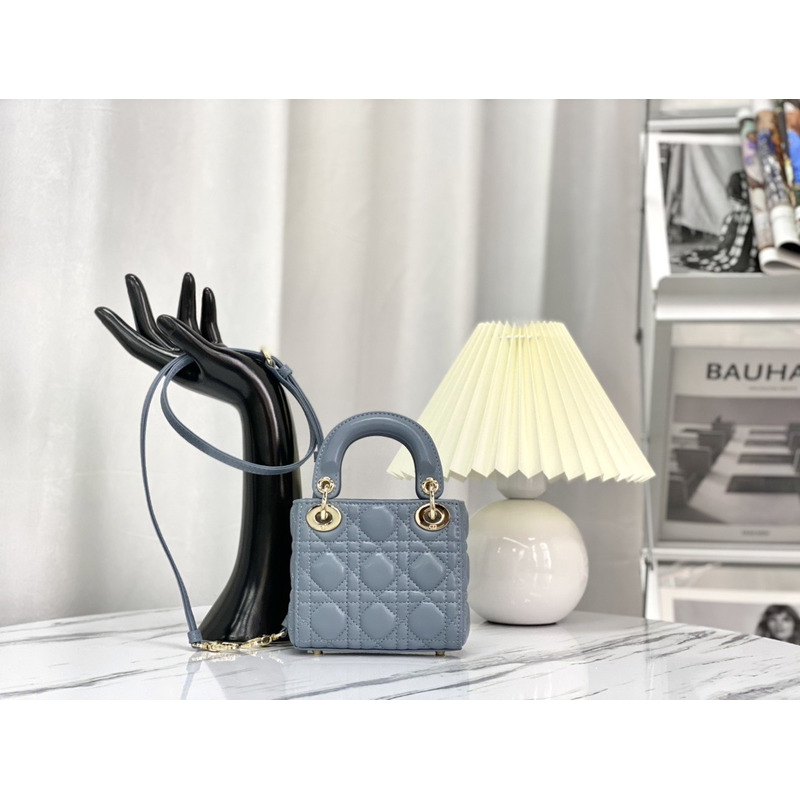 D*or lady D*or micro lambskin mini grey bag