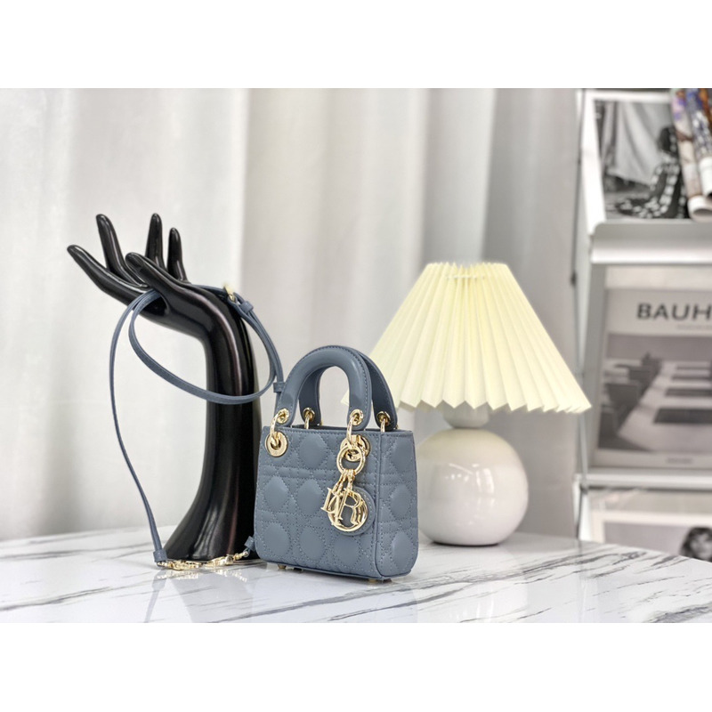 D*or lady D*or micro lambskin mini grey bag