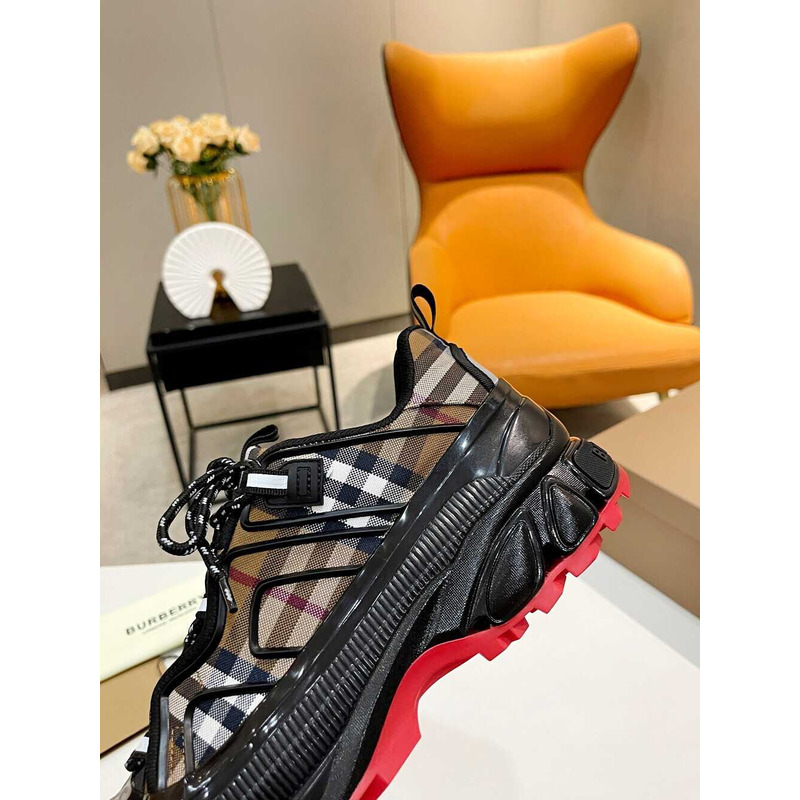 B**rry new arthur check print leather sneakers black