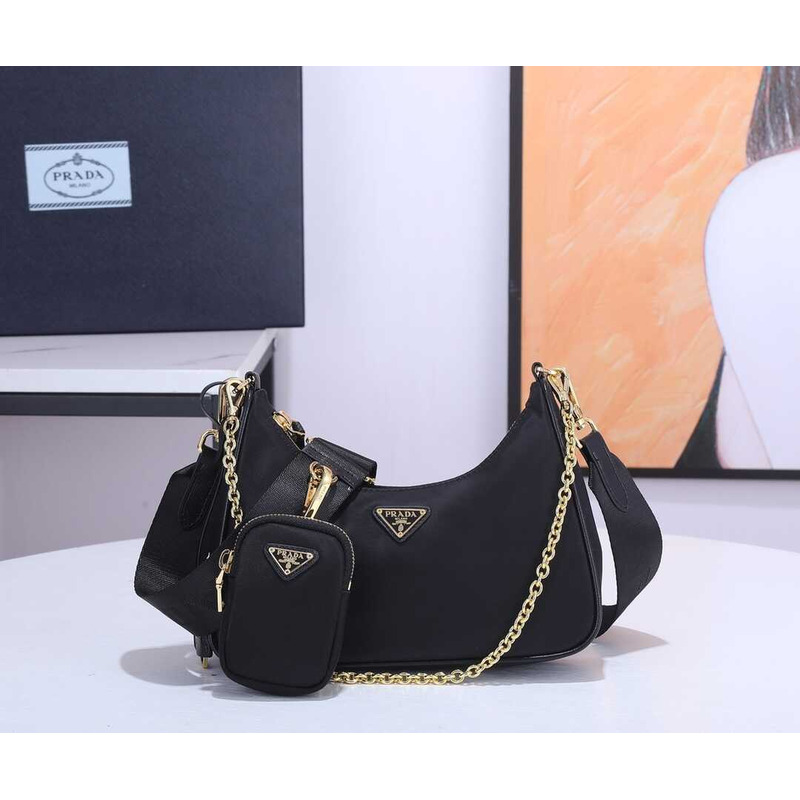 Pra*a black re-nylon bag gold hardware