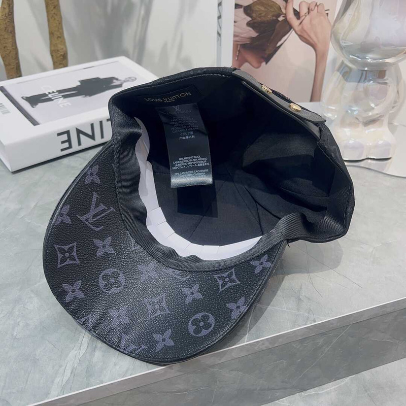 l**is V*t*n monogram jacquard leather baseball cap all black