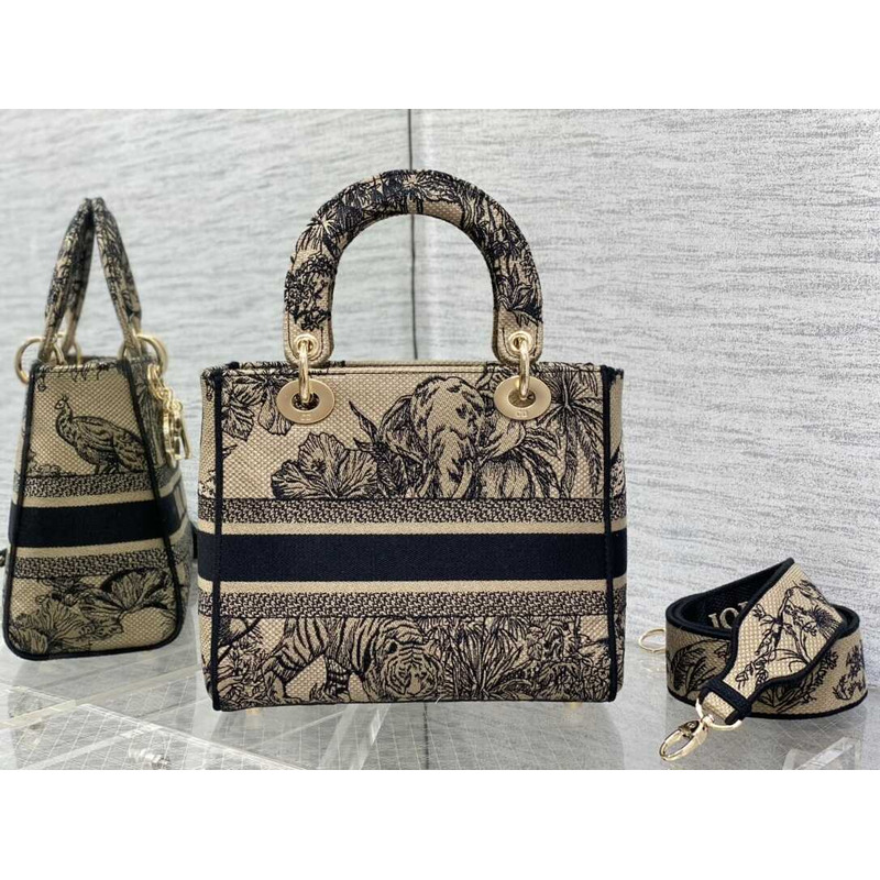 D*or medium lady d-lite bag beige multicolor toile de jouy voyage embroidery