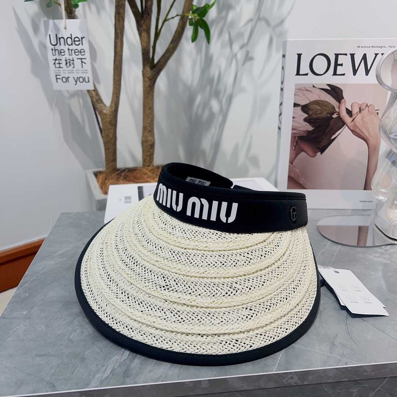 Miu Miu Straw Duck Tongue Empty Top Hat White