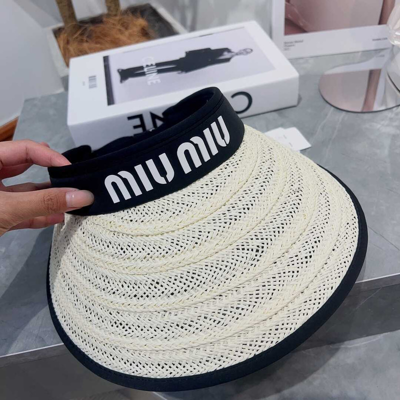 Miu Miu Straw Duck Tongue Empty Top Hat White