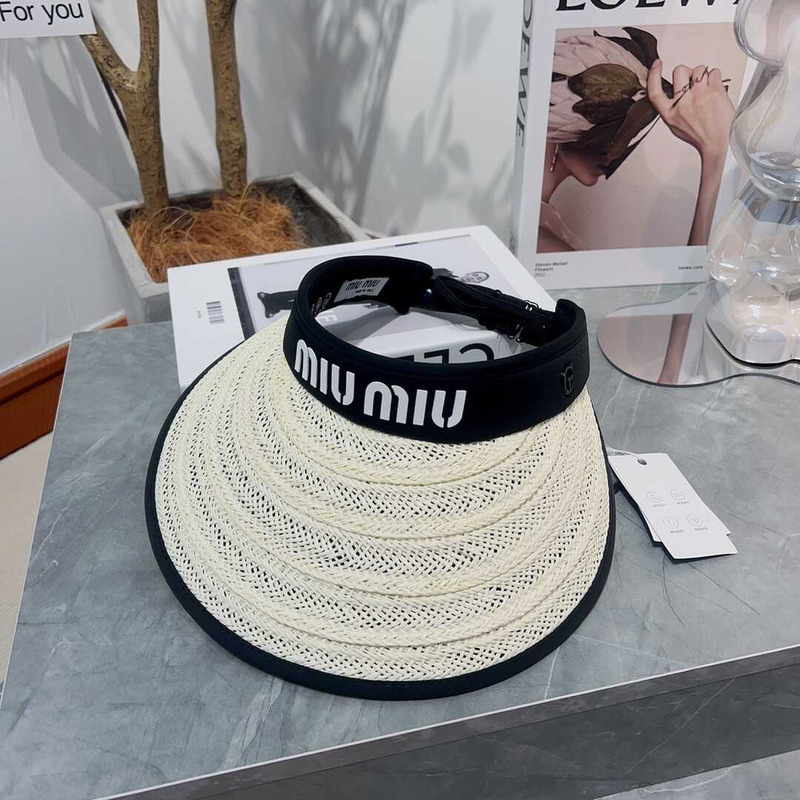 Miu Miu Straw Duck Tongue Empty Top Hat White