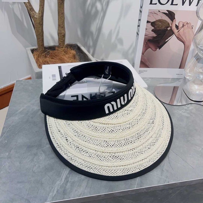 Miu Miu Straw Duck Tongue Empty Top Hat White