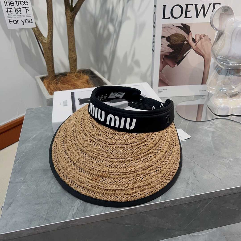 Miu Miu Straw Duck Tongue Empty Top Hat Brown