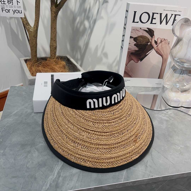 Miu Miu Straw Duck Tongue Empty Top Hat Brown