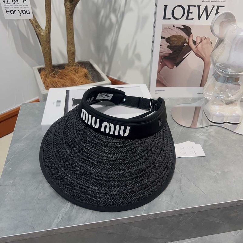 Miu Miu Straw Duck Tongue Empty Top Hat Black