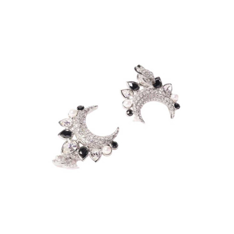 Ch*el silver crystal & black cc earrings