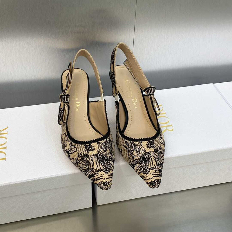 D*or \''aD*or slingback pumps embroidered jouy print on hazelnut cotton