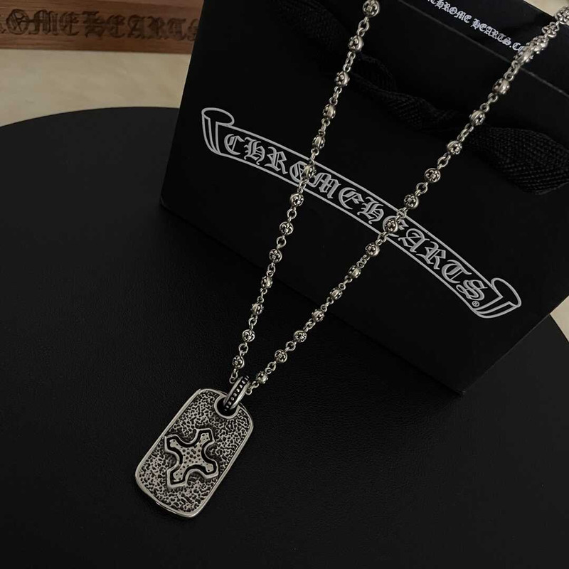 Chrome Heart  Pirate Ship Silver Cross Army Brand Silver Necklace European and American Retro Ins Pendant Hip Hop Silver Necklac