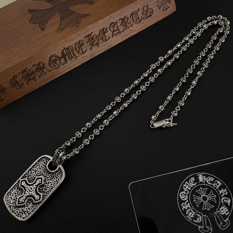 Chrome Heart  Pirate Ship Silver Cross Army Brand Silver Necklace European and American Retro Ins Pendant Hip Hop Silver Necklac