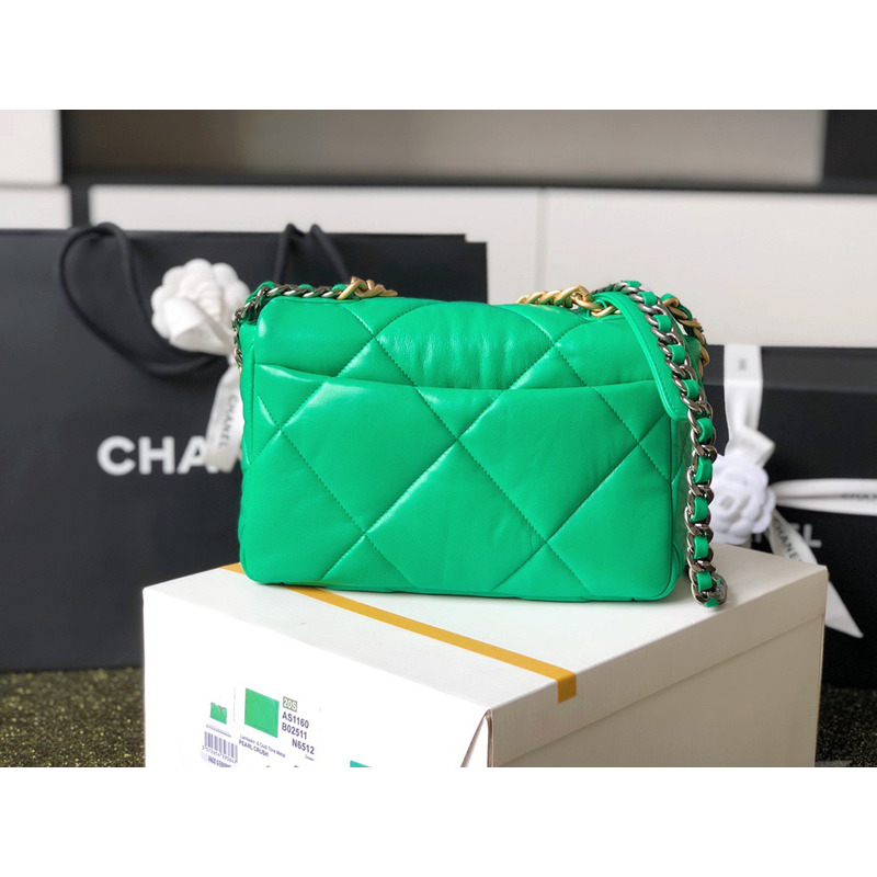 Ch*el 19 small green lambskin bag