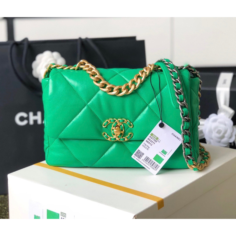 Ch*el 19 small green lambskin bag