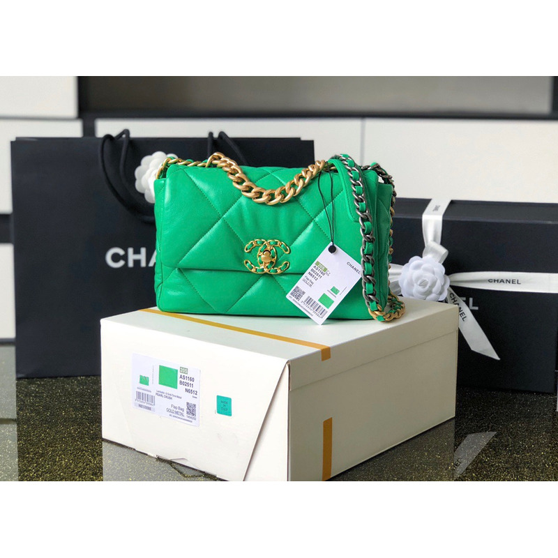 Ch*el 19 small green lambskin bag