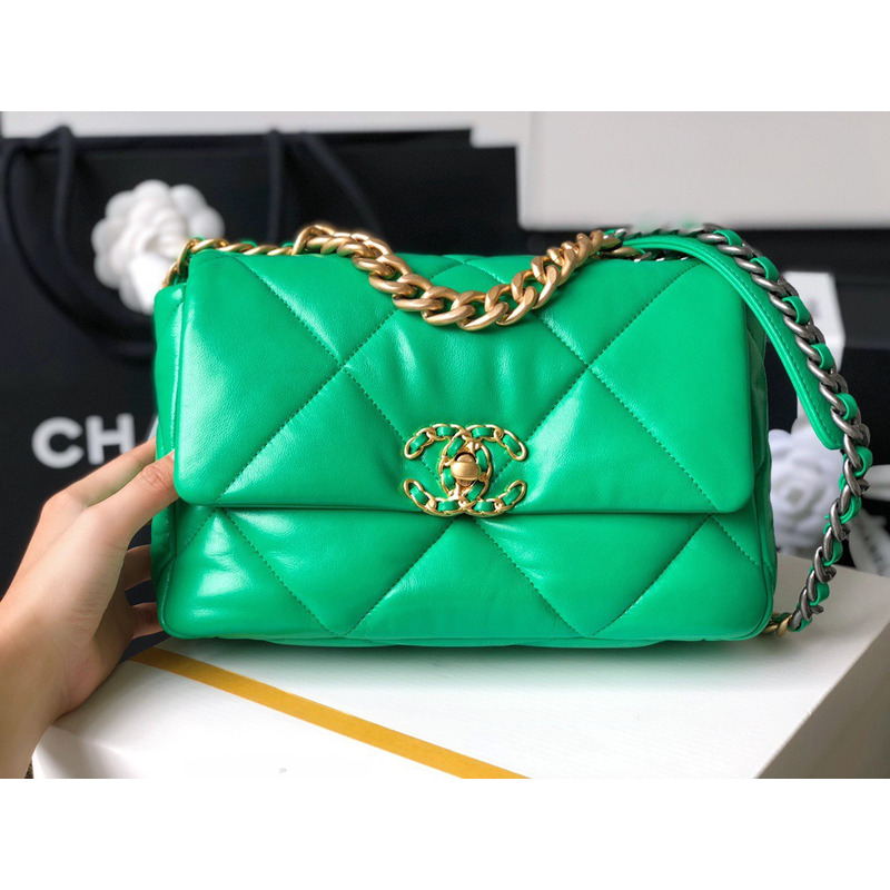 Ch*el 19 small green lambskin bag