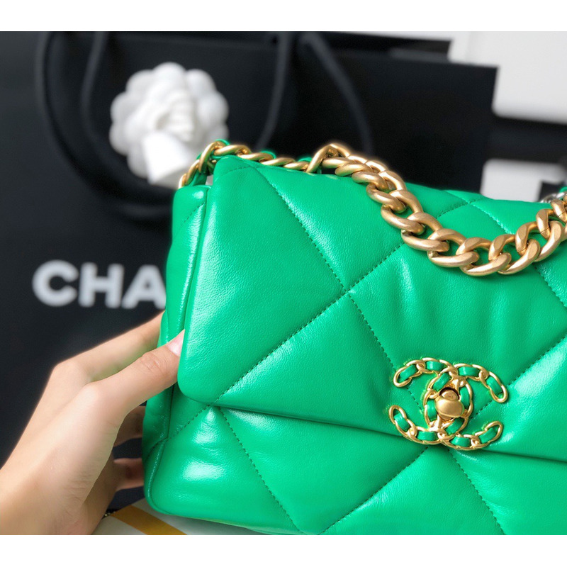 Ch*el 19 small green lambskin bag