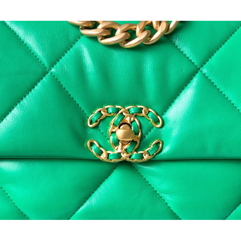 Ch*el 19 small green lambskin bag