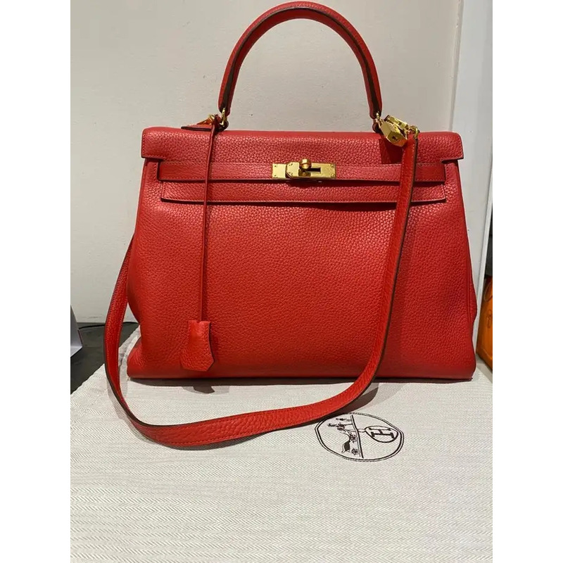 Hermès Kelly 35cm Clemence Rouge Tomate GHW