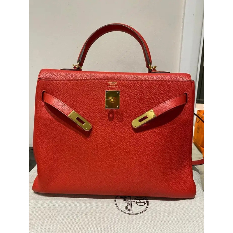 Hermès Kelly 35cm Clemence Rouge Tomate GHW