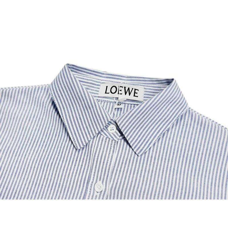 Loewe  Suede-Trimmed Striped Cotton Shirt Blue