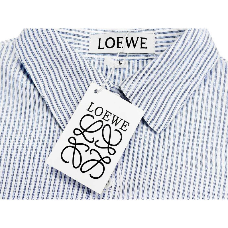 Loewe  Suede-Trimmed Striped Cotton Shirt Blue