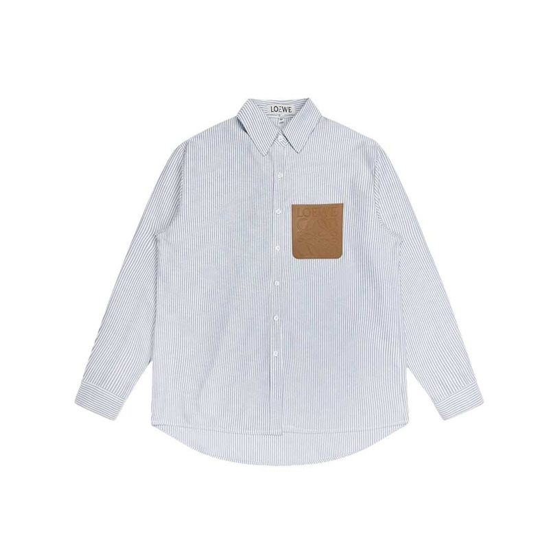 Loewe  Suede-Trimmed Striped Cotton Shirt Blue