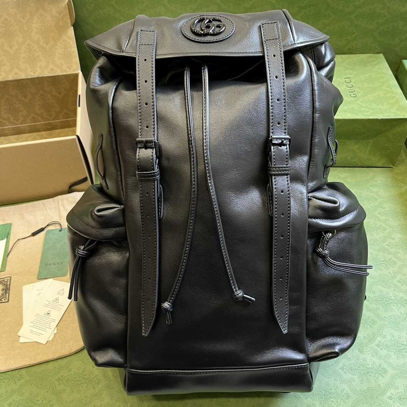 G*u*i backpack with tonal double g black leather