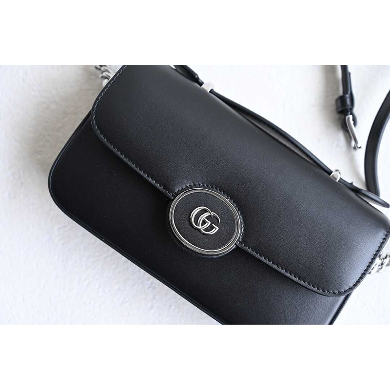 G*u*i petite gg small leather shoulder bag black