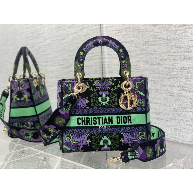 D*or medium lady d-lite bag multicolor D*or indian purple embroidery