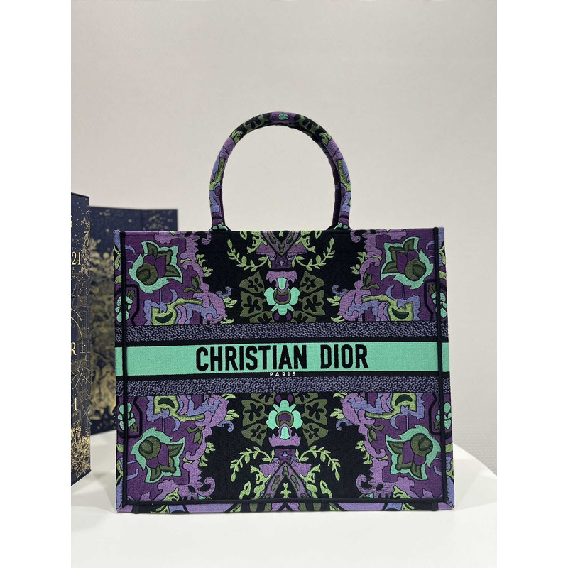 D*or large D*or book tote multicolor D*or indian purple embroidery