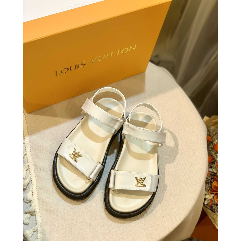 l**is V*t*n lv sunset comfort flat sandal lamb leather white