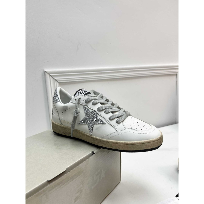 GGDB Ball Star Sneakers In White Nappa Gliter Grey