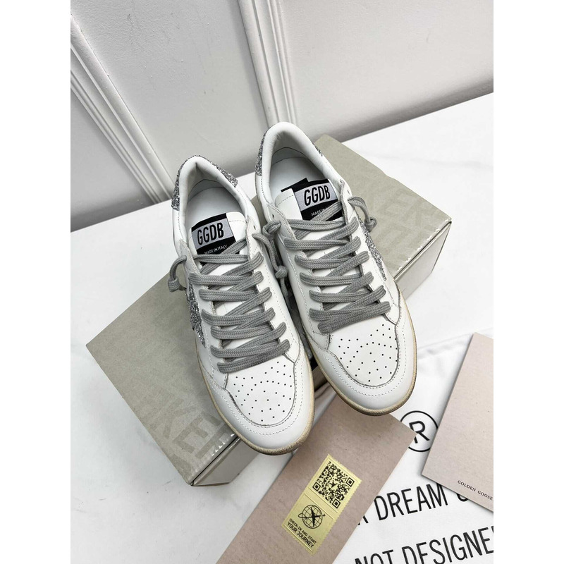 GGDB Ball Star Sneakers In White Nappa Gliter Grey