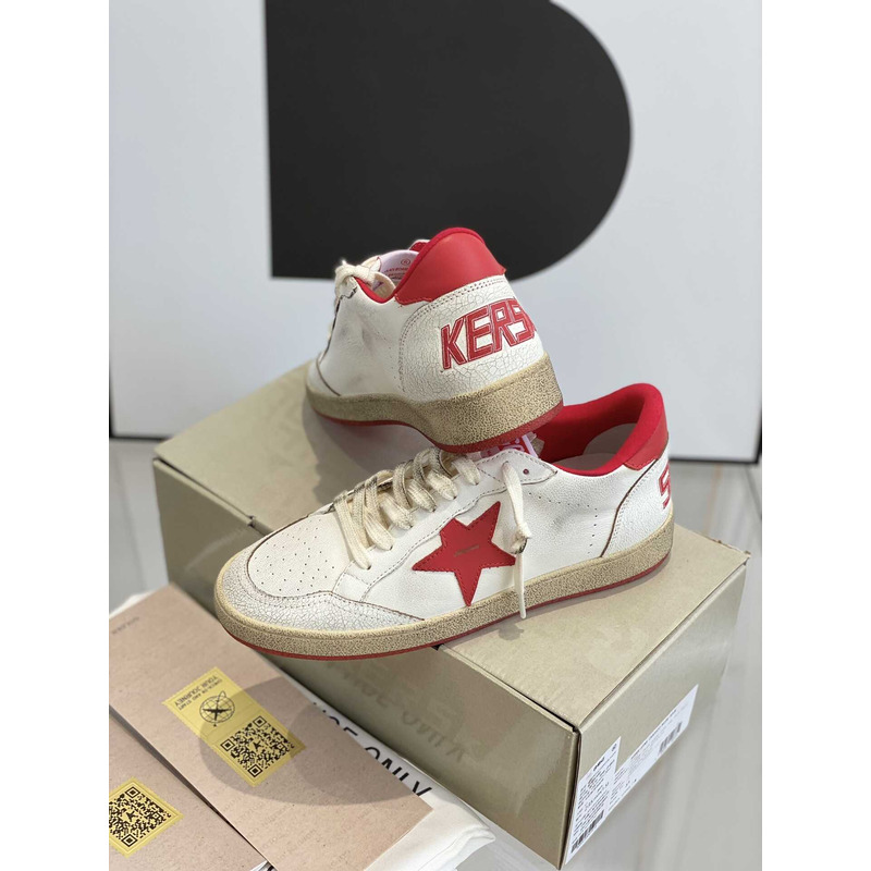 GGDB Ball Star Sneakers In White Nappa Red