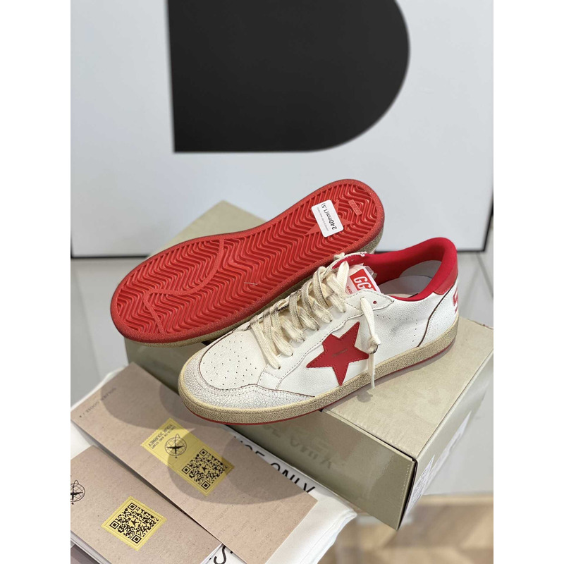 GGDB Ball Star Sneakers In White Nappa Red