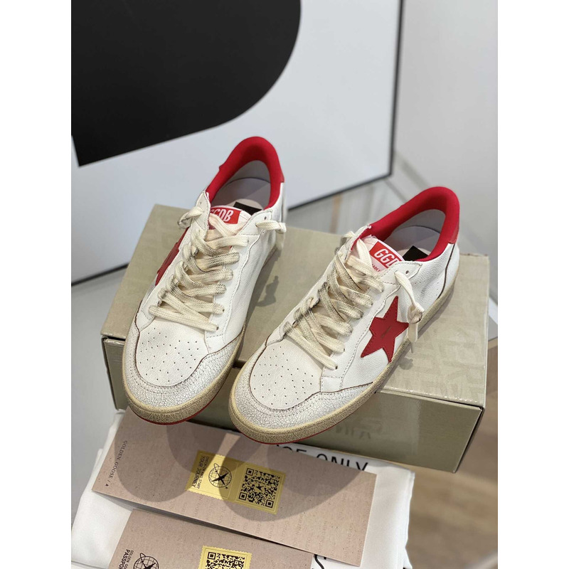 GGDB Ball Star Sneakers In White Nappa Red