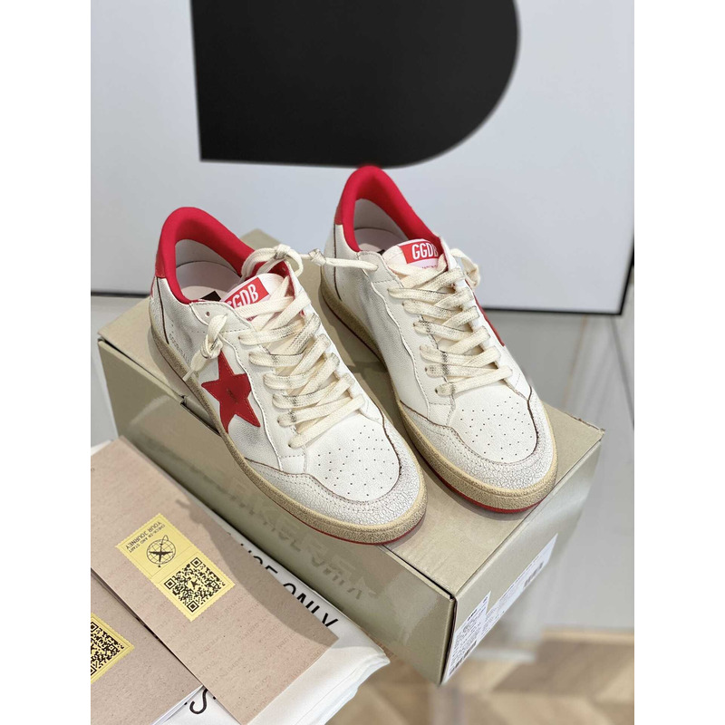 GGDB Ball Star Sneakers In White Nappa Red