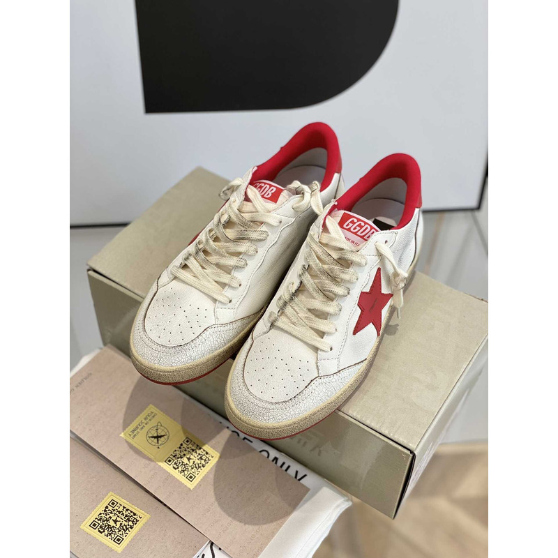 GGDB Ball Star Sneakers In White Nappa Red