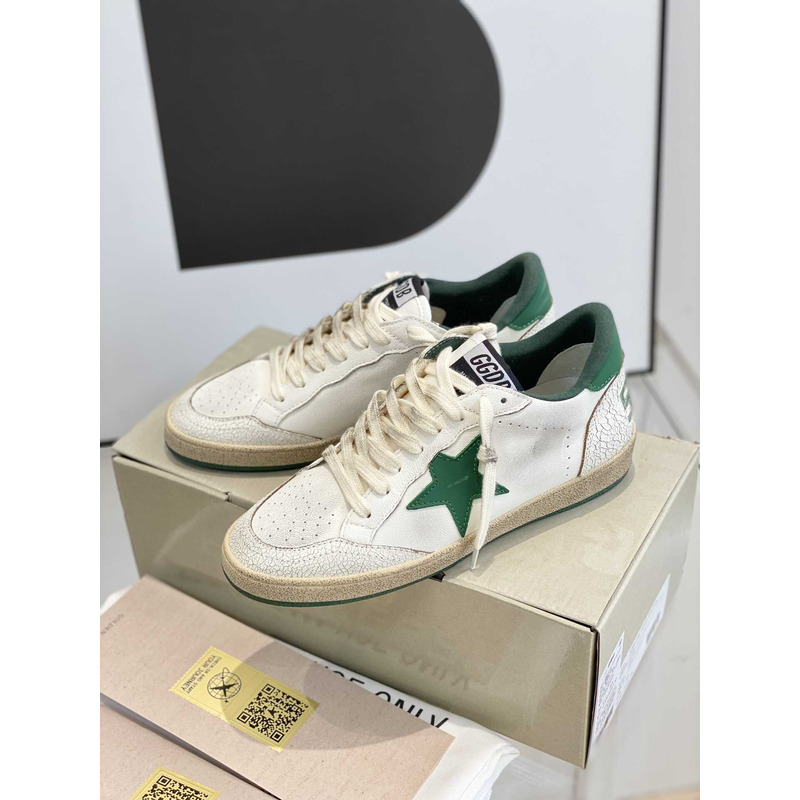 GGDB Ball Star Sneakers In White Nappa Green