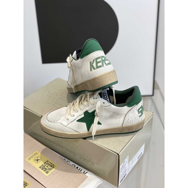 GGDB Ball Star Sneakers In White Nappa Green