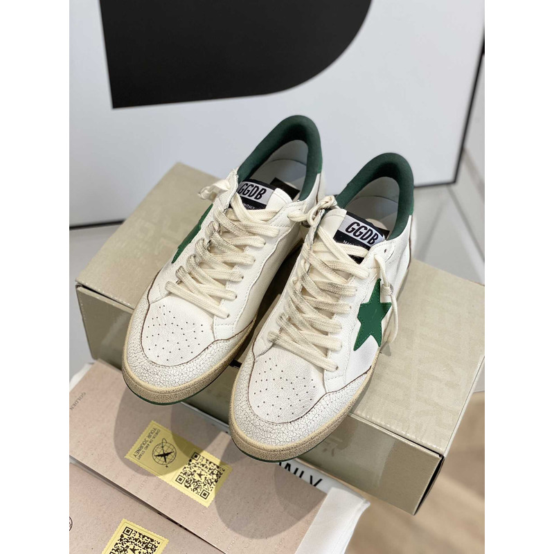 GGDB Ball Star Sneakers In White Nappa Green