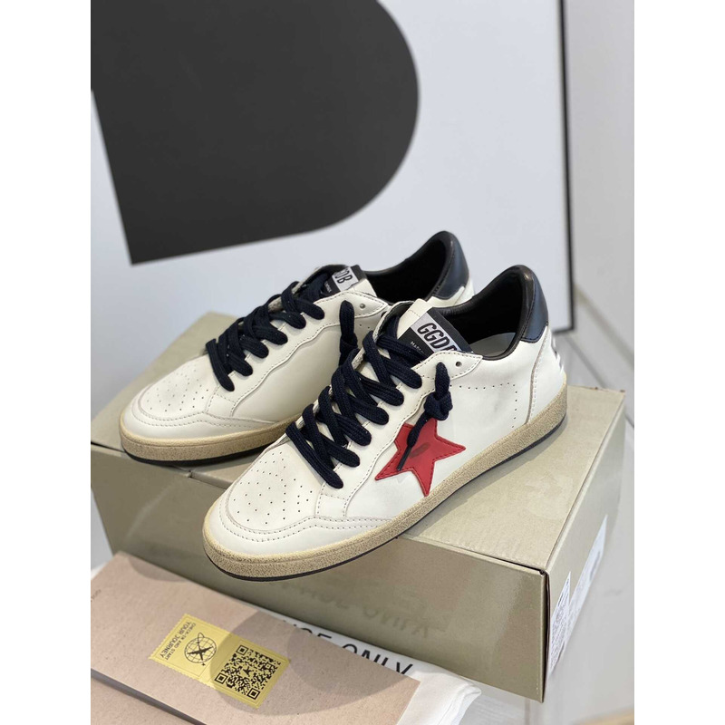 GGDB Ball Star Sneakers In White Nappa Red