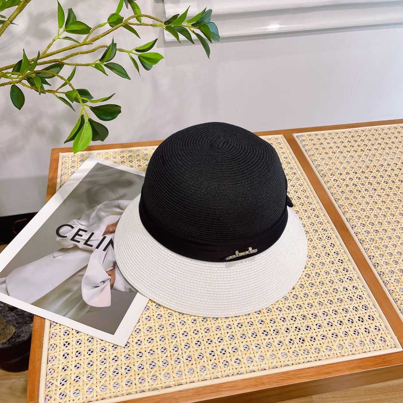 Ch*el summer straw bucket hat white black