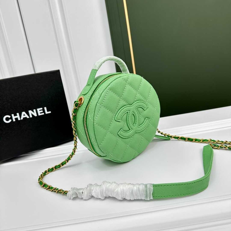 Ch*el pre-owned round on earth crossbody bag green