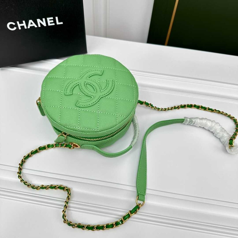 Ch*el pre-owned round on earth crossbody bag green